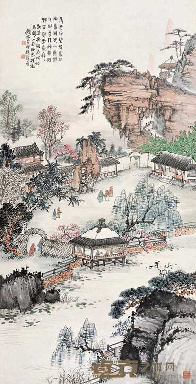 钱松嵒 深山会友图 立轴 132.5×67cm